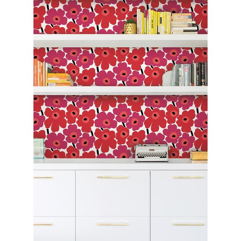 MKS4492 Marimekko Red Pieni Unikko Peel &amp; Stick Wallpaper by NuWallpaper3