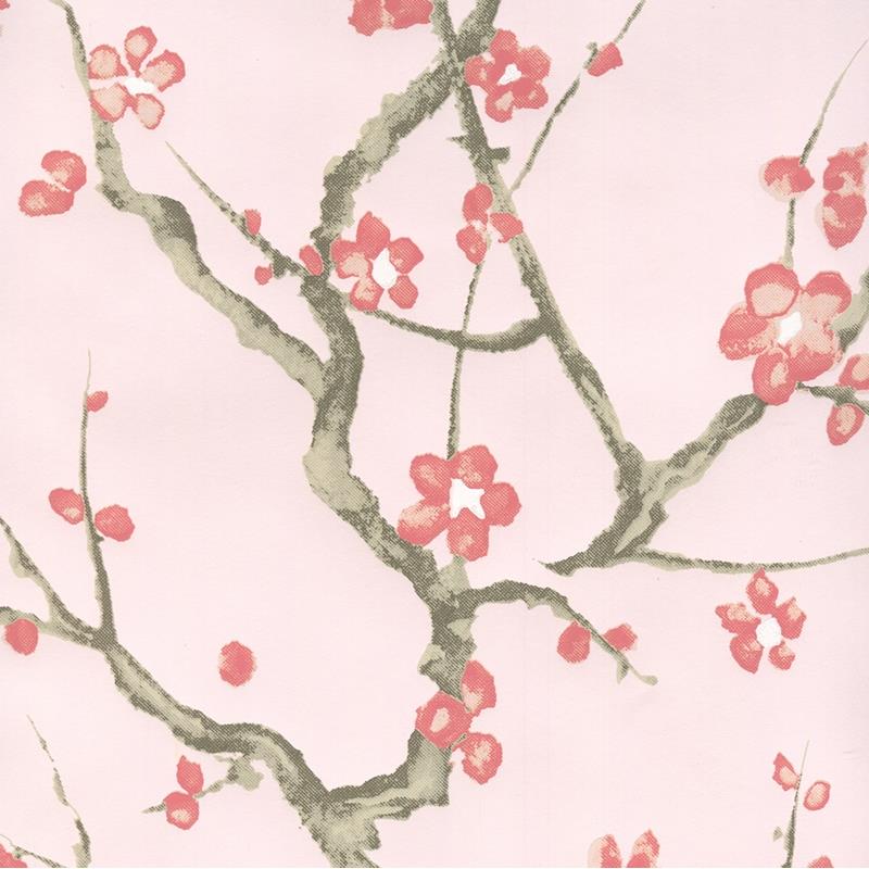 Looking 306500W-04WP Cherry Branch Pale Pink Pink Taupe Brown by Quadrille Wallpaper