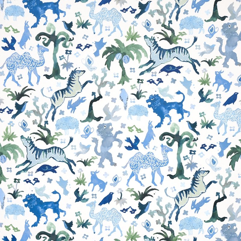 View 5013531 Beasts Blue And Green Schumacher Wallcovering Wallpaper