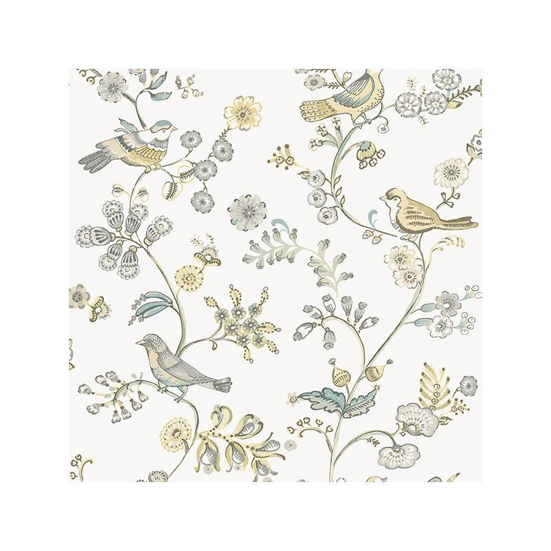 Sample 3122-10800 Flora and Fauna Jinjur Light Yellow Bird Trail by Chesapeake Wallpaper