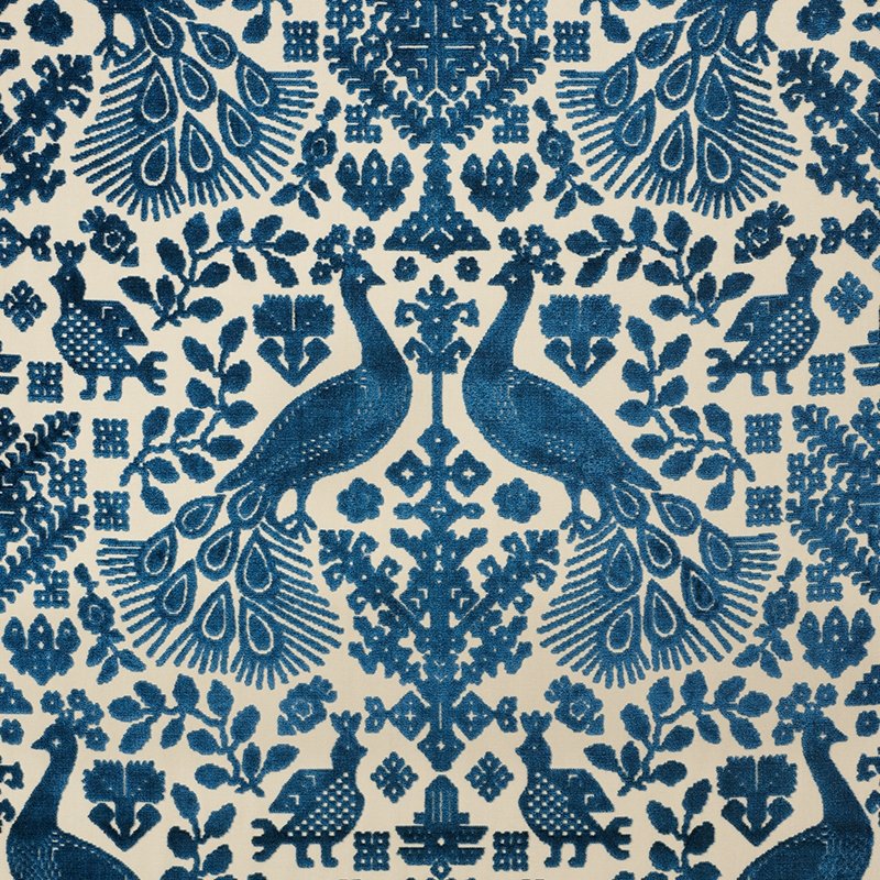 Purchase sample of 72973 Pavone Velvet, Peacock by Schumacher Fabric
