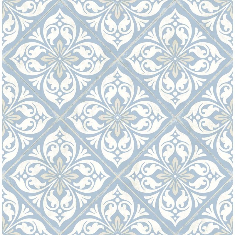 Looking LN11002 Luxe Retreat Plumosa Tile Blue by Seabrook Wallpaper