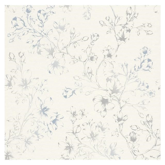 Acquire WW-268941 Cosy White Blue Leaves by Washington Wallpaper