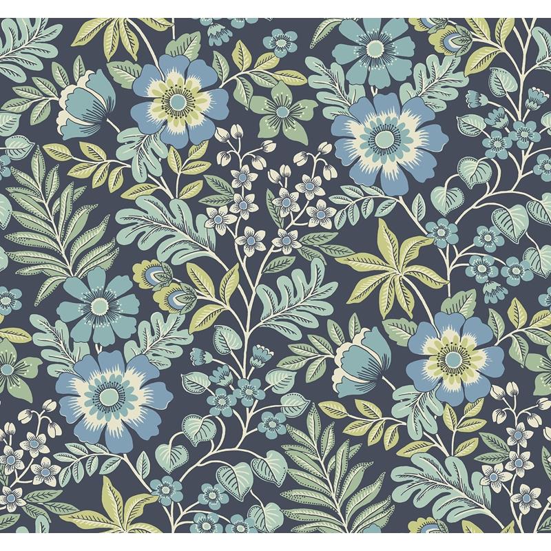 Sample 2970-87533 Revival, Voysey Navy Floral Wallpaper by A-Street Prints Wallpaper
