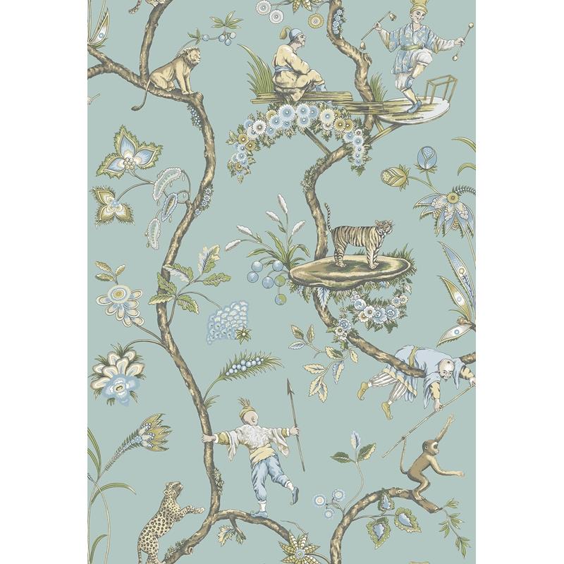 Sample SCS3846 Scalamandre, Robin Egg Chinoise Exotique Scalamandre Self Adhesive Wallpaper by NuWallpaper