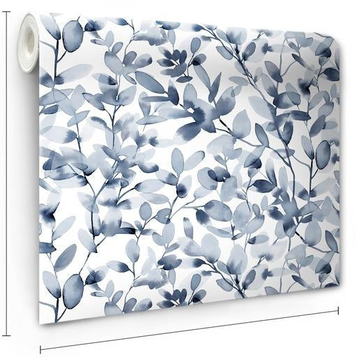 View Psw1085Rl Watercolors Botanical Blue Peel And Stick Wallpaper