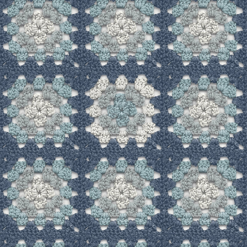 Sample 3124-13864 Thoreau, Maud Blue Crochet Geometric Wallpaper by Chesapeake