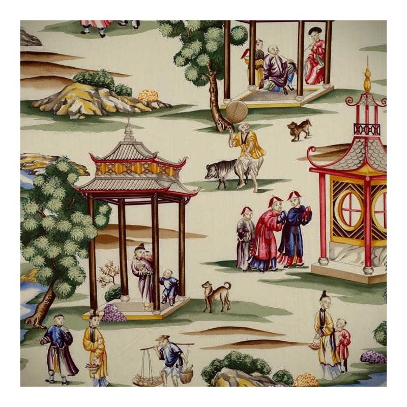Sample 16264-001 Shanghai, Multi On Cream by Scalamandre Fabric (SC 000116264)