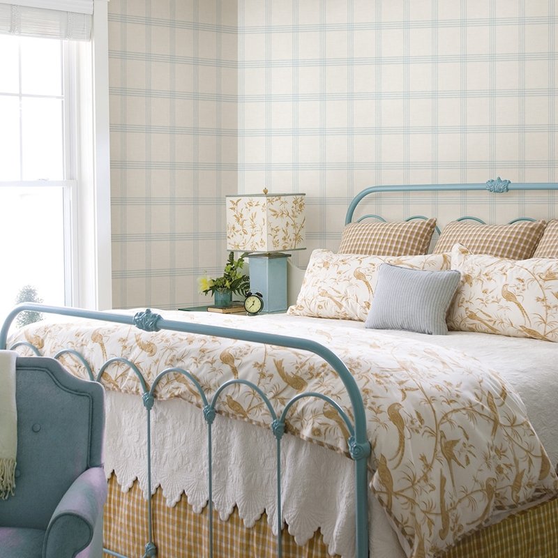 3115-24475 | Farmhouse, Twain Light Blue Plaid Blue - Chesapeake Wallpaper