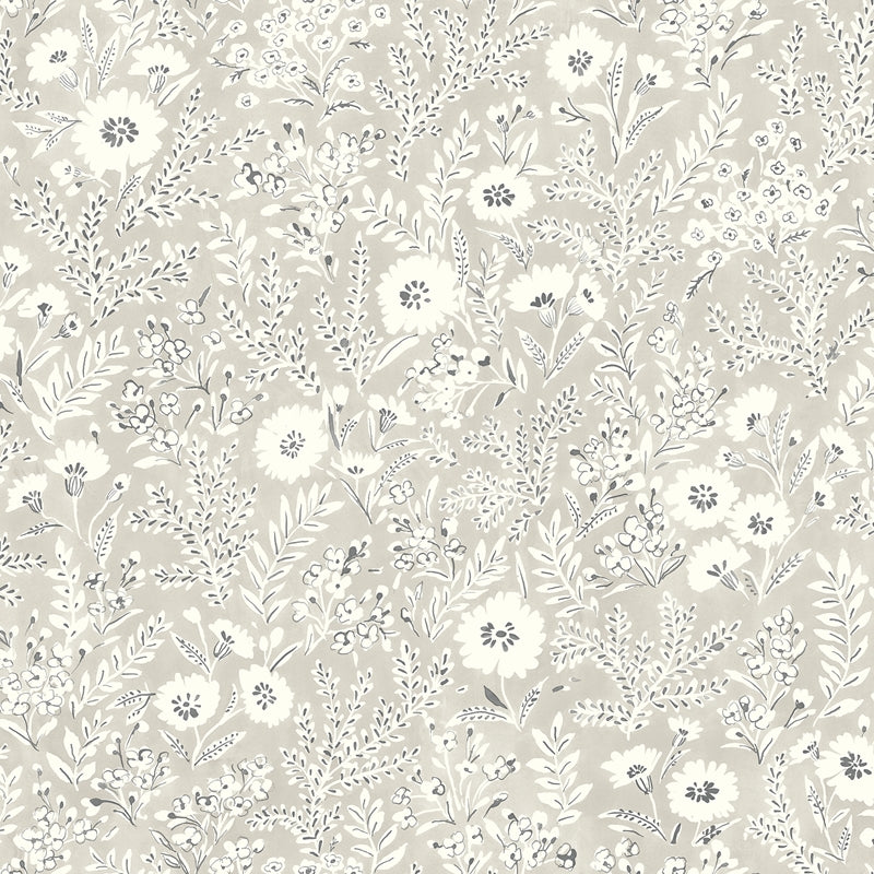 Sample 4072-70049 Delphine, Agathon Taupe Floral Wallpaper by Chesapeake