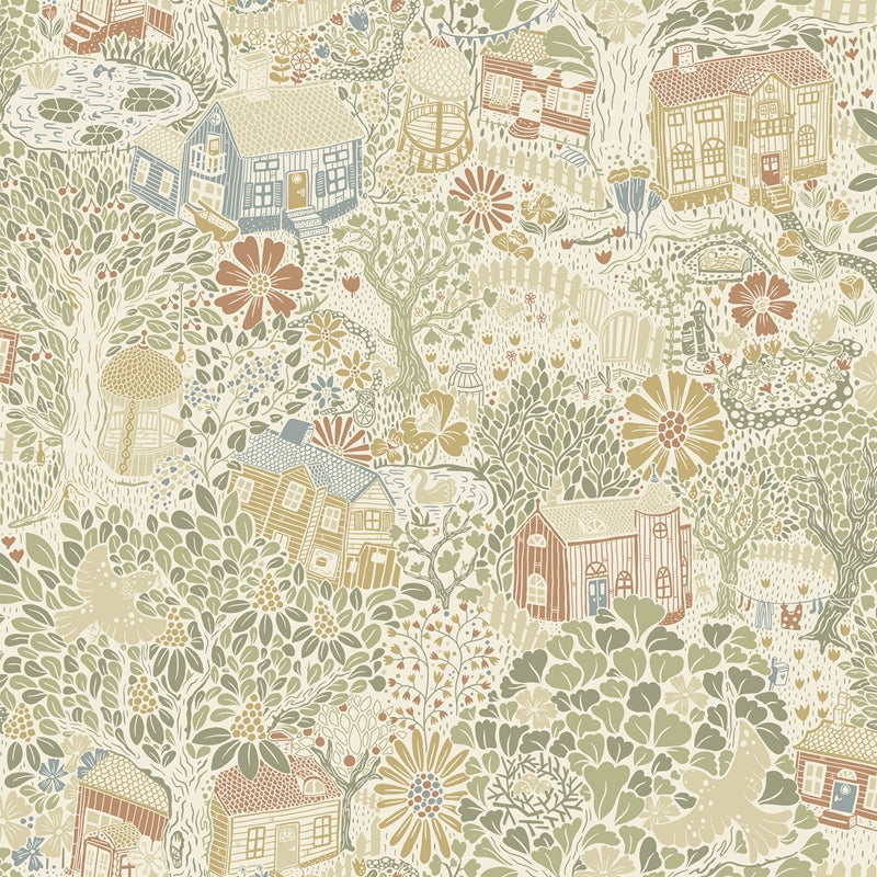 Sample 4111-63001 Briony, Bygga Bo Neutral Woodland Village Wallpaper by A-Street Prints Wallpaper