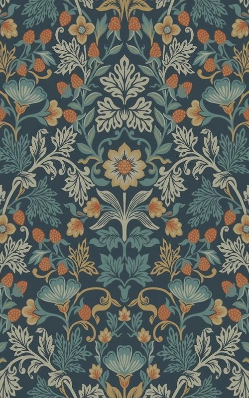 316001 Posy Lila Blue Strawberry Floral Wallpaper by Eijffinger,316001 Posy Lila Blue Strawberry Floral Wallpaper by Eijffinger2