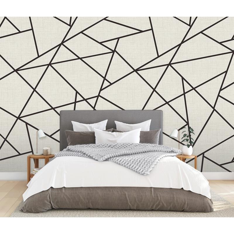 Select ASTM3914 Katie Hunt Modern Lines Black on Dove Grey Wall Mural A-Street Prints Wallpaper