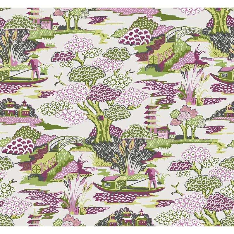 Sample 2901-87506 Perennial,  Joy De Vie Magenta Toile Wallpaper by A Street Prints