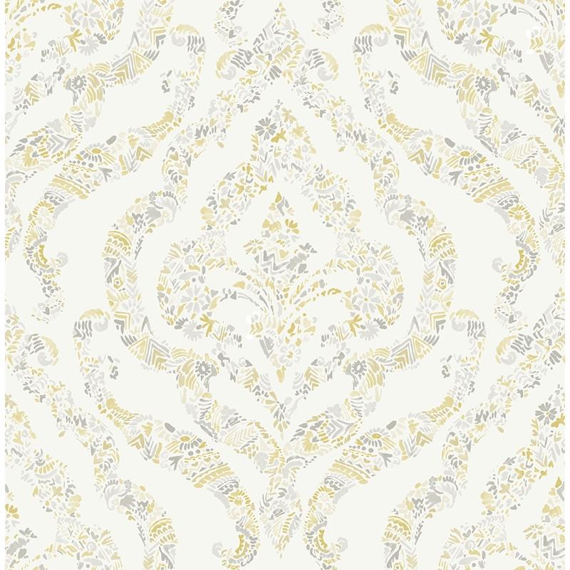 Sample 2901-25401 Perennial,  Featherton Mustard Floral Damask Wallpaper by A Street Prints