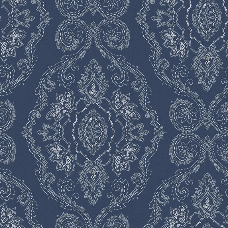 Sample MB30322 Beach House Nautical Damask, Nautical Blue Damask by Seabrook Wallpaper
