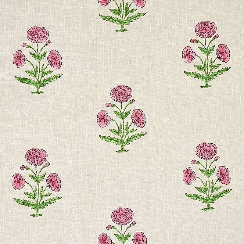 Shop 179842 Poppy Hand Block Print Rose and Grass by Schumacher Fabric