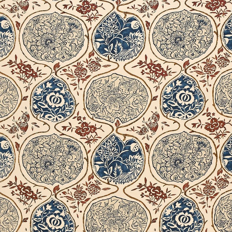 Purchase sample of 2620931 Katsugi Indigo  Cinnabar by Schumacher Fabric