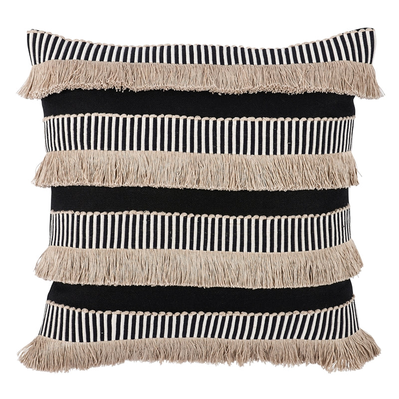 So8121206 | Graphic Fringe 22" Pillow, Black - Schumacher Furniture and Accessories