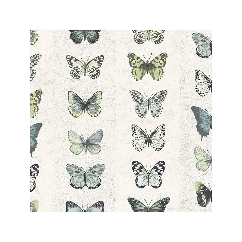 Sample G67994 Organic Textures, Green Jewel Butterflies Stripe Wallpaper by Norwall