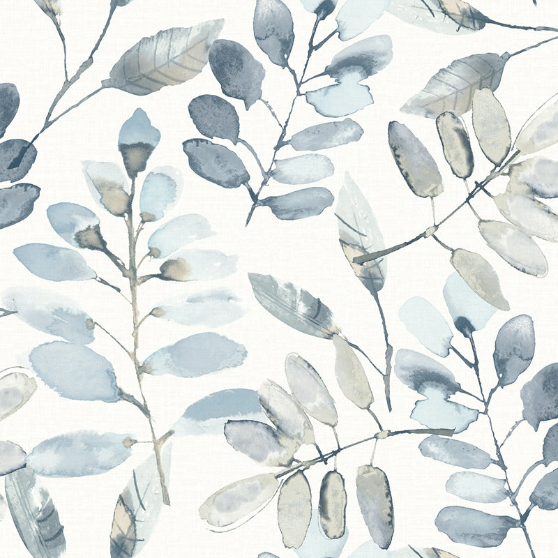 Sample 3124-13908 Thoreau, Pinnate Blue Leaves Wallpaper by Chesapeake