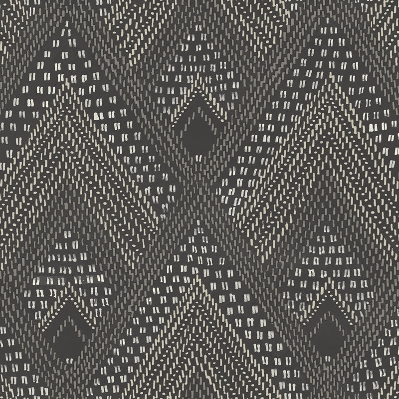 Sample RY30500 Boho Rhapsody, Panama Boho Diamonds Black Sands and Charcoal Seabrook Wallpaper