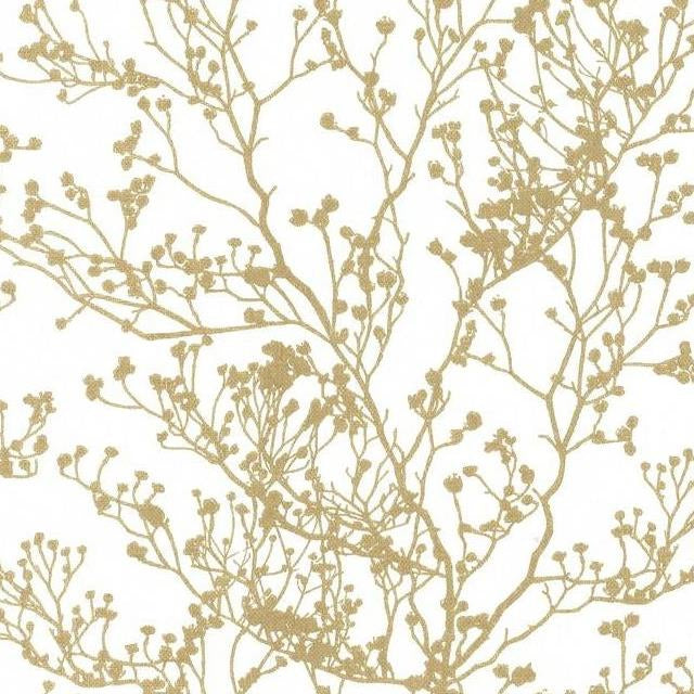 Save HC7516 Handcrafted Naturals Budding Branch Silhouette White/Gold by Ronald Redding Wallpaper