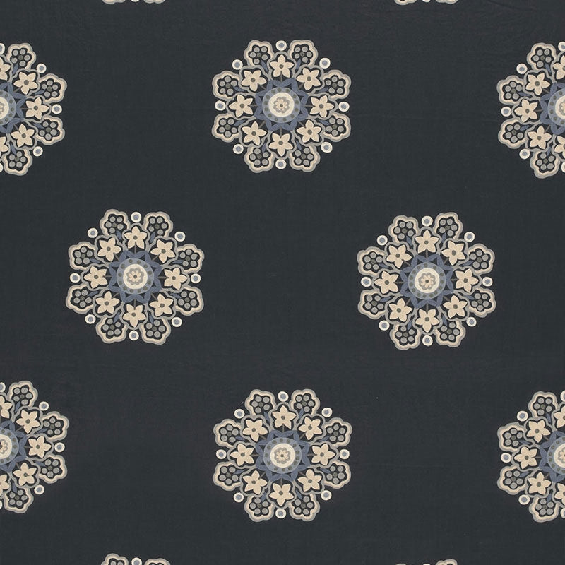 Purchase sample of 66820 Chennai Linen Embroidery, Midnight by Schumacher Fabric