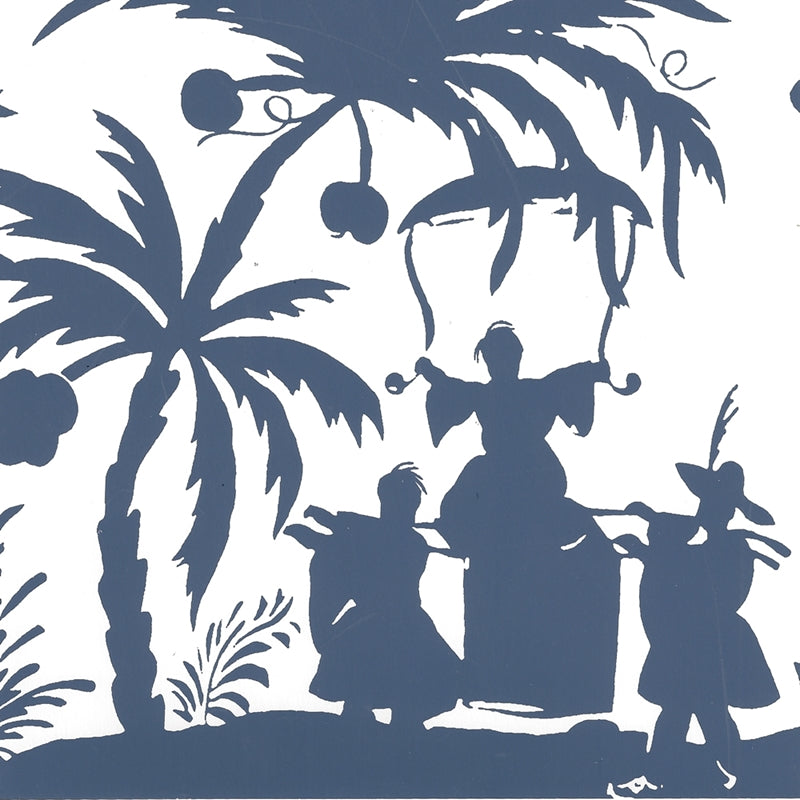 Sample 6600-08WP Lyford Pagoda Petite, Navy on White by Quadrille Wallpaper