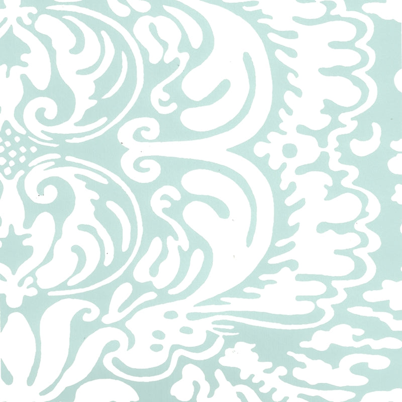Buy 2335-42WP San Marco Reverse Aqua on Almost White by Quadrille Wallpaper