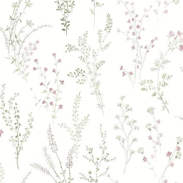 Buy FH4028 Simply Farmhouse Wildflower Sprigs Pink/Green/Gray York Wallpaper