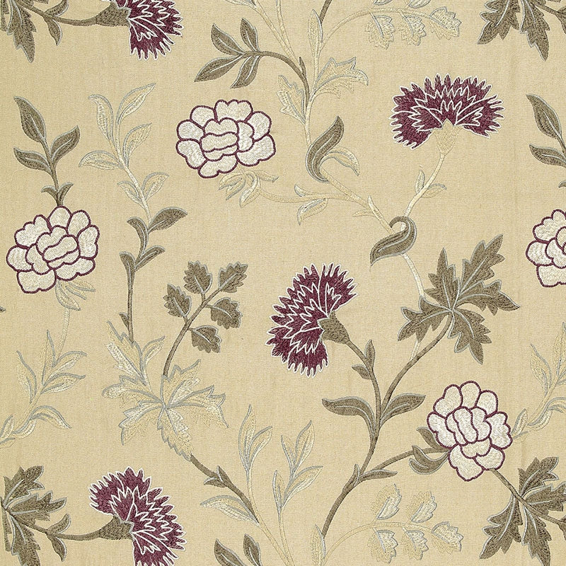 Purchase sample of 65664 Sheridan Linen Embroidery, Mulberry by Schumacher Fabric