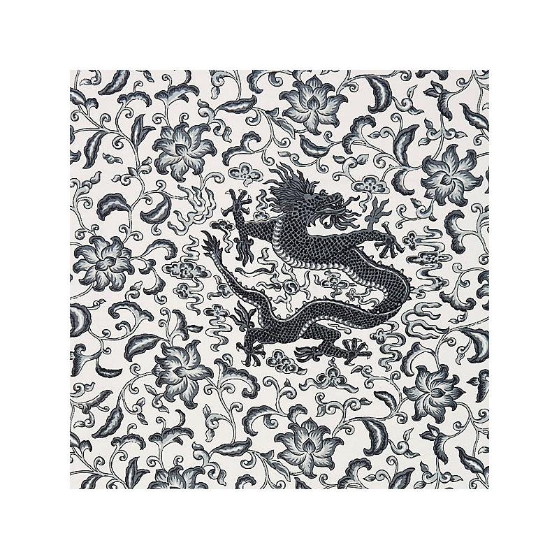 Sample 16558-005 Chi'En Dragon Linen Print, Charcoal - Scalamandre Fabric (SC 000516558)