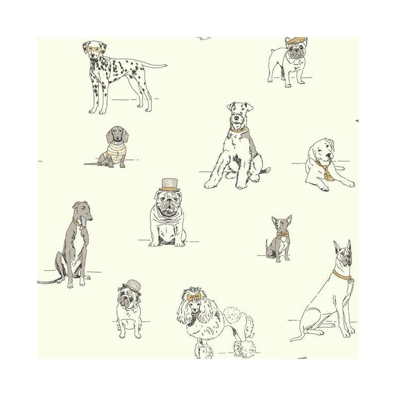 Sample AF1938 Ashford Toiles, Dog's Life  color silver Animals by Ashford House Wallpaper