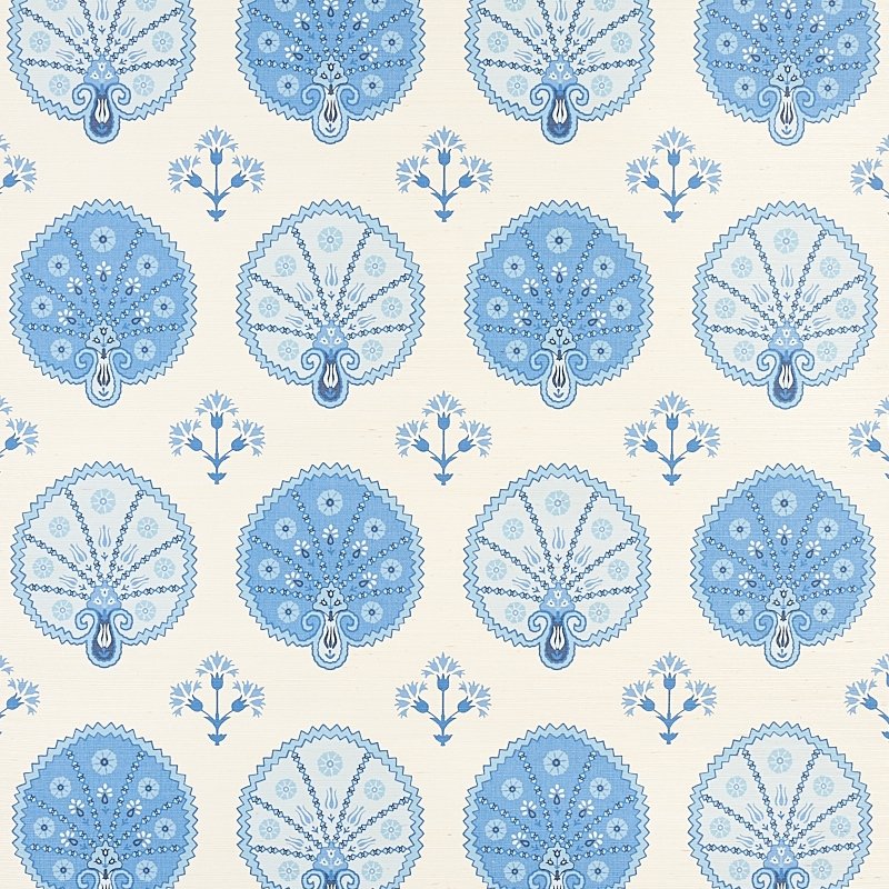 Acquire 5012282 Chamba Crown Sisal Blue Schumacher Wallcovering Wallpaper