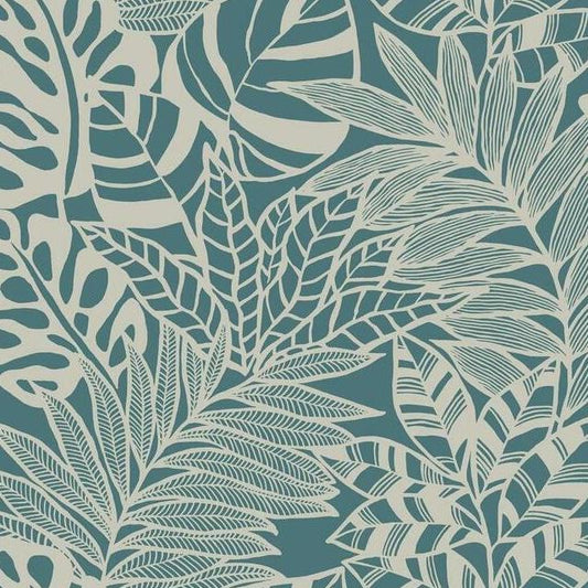 Buy SS2572 Silhouettes Jungle Leaves Teal York Wallpaper