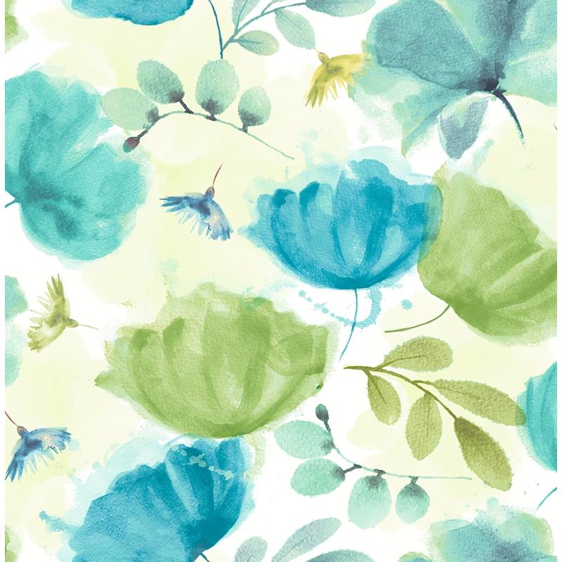 Purchase 2904-25678 Fresh Start Kitchen & Bath Zahra Turquoise Floral Wallpaper Turquoise Brewster