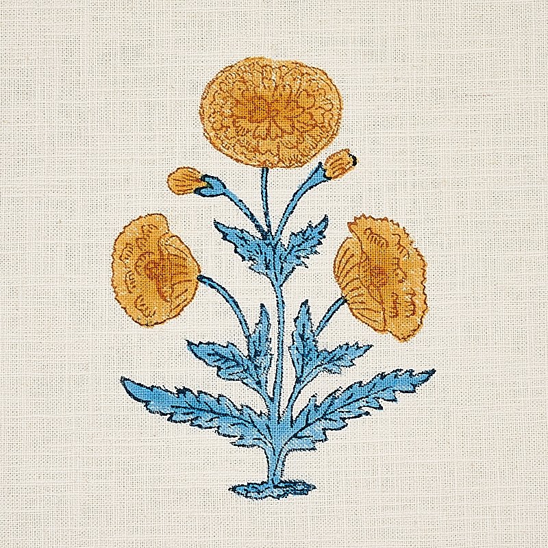 Select 179841 Poppy Hand Block Print Mustard And Sky By Schumacher Fabric