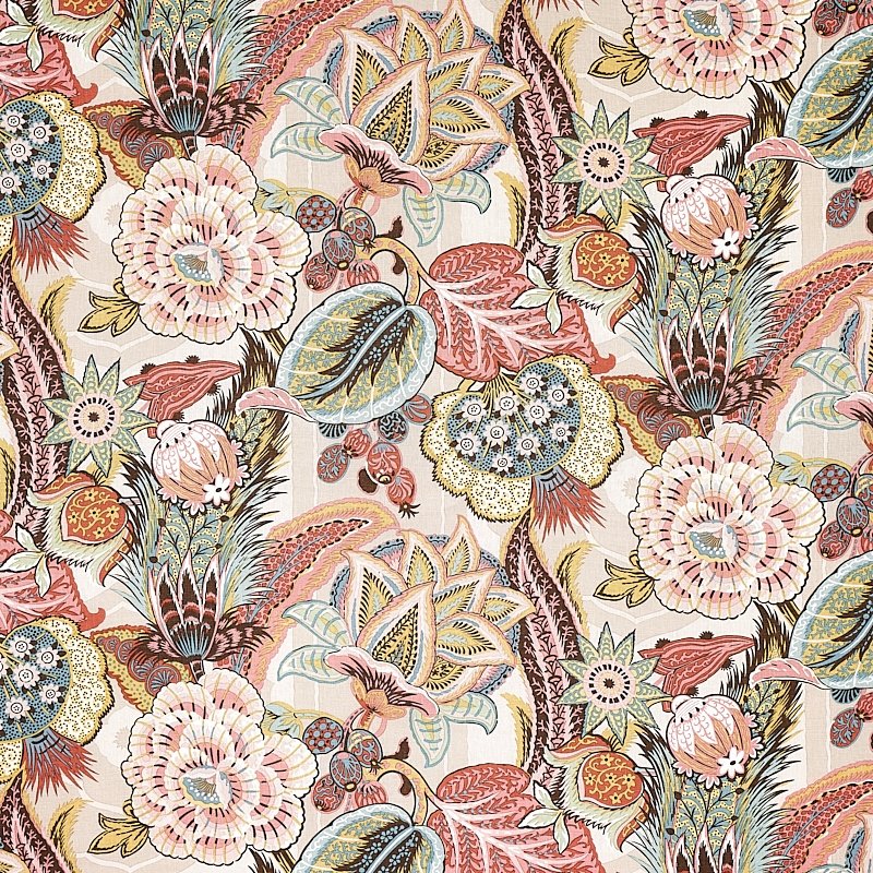 Purchase sample of 173525 Zanzibar Linen Print, Pink by Schumacher Fabric