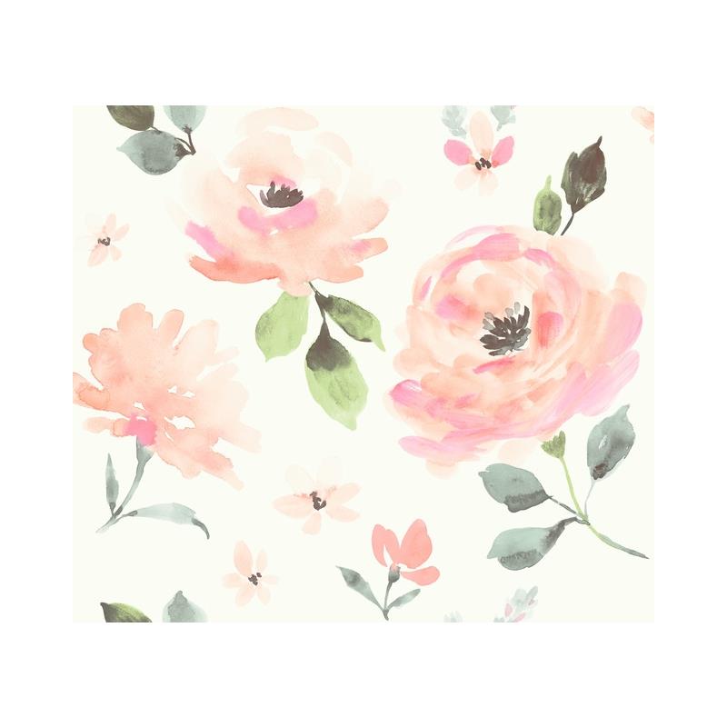 Sample PSW1073RL Watercolors, Botanical Pink Peel and Stick Wallpaper