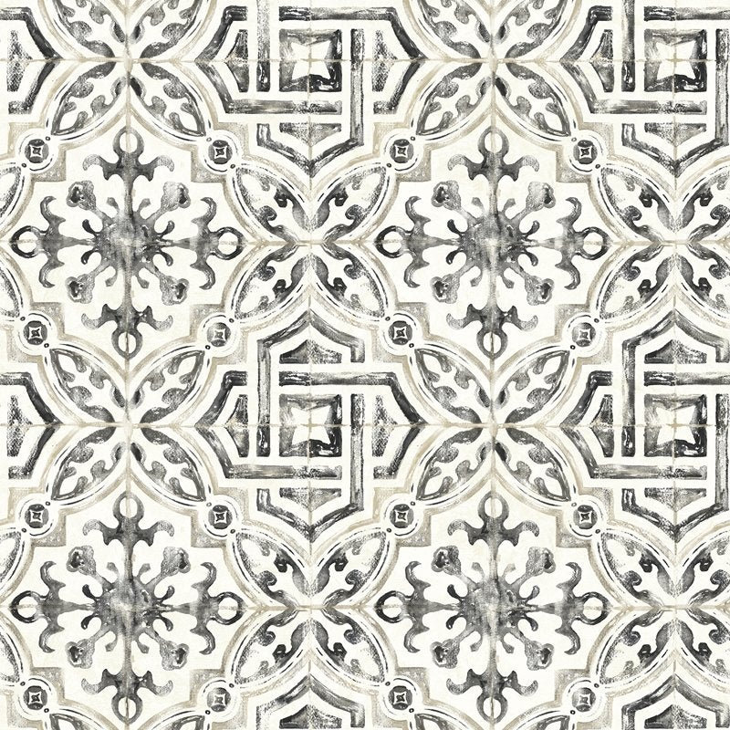 Find 2904-12331 Fresh Start Kitchen & Bath Sonoma Charcoal Spanish Tile Wallpaper Charcoal Brewster