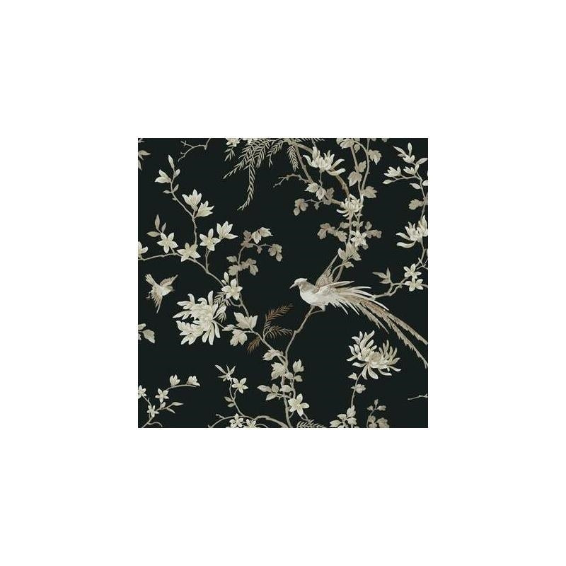 Sample - KT2173 Ronald Redding 24 Karat, Bird And Blossom Chinoserie Wallpaper Black by Ronald Redding