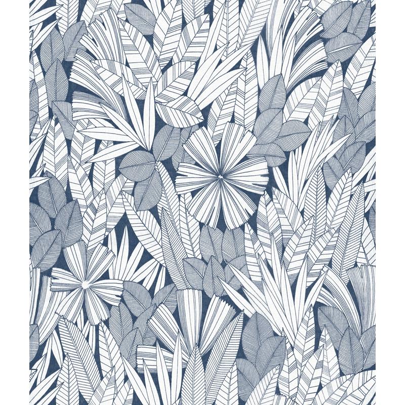 Sample 4081-26342 Happy, Bannon Blue Leaves by A-Street Prints Wallpaper