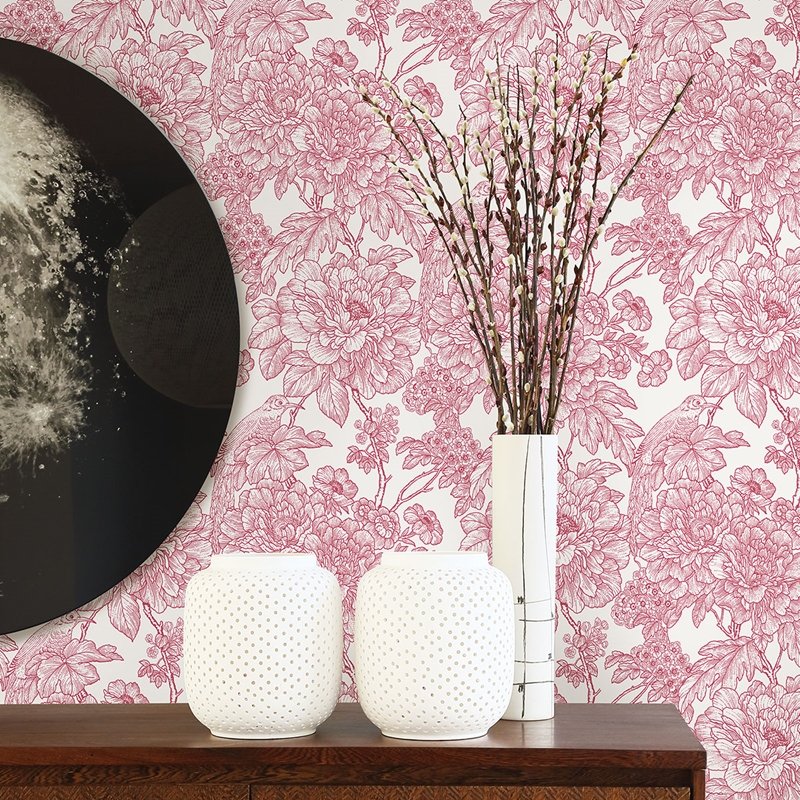 Buy 2901-25410 Perennial Birds of Paraside Breeze Red Floral A Street Prints Wallpaper