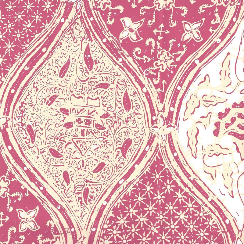 Sample 6630-05WP Balinese Batik, Magenta Cream on White by Quadrille Wallpaper