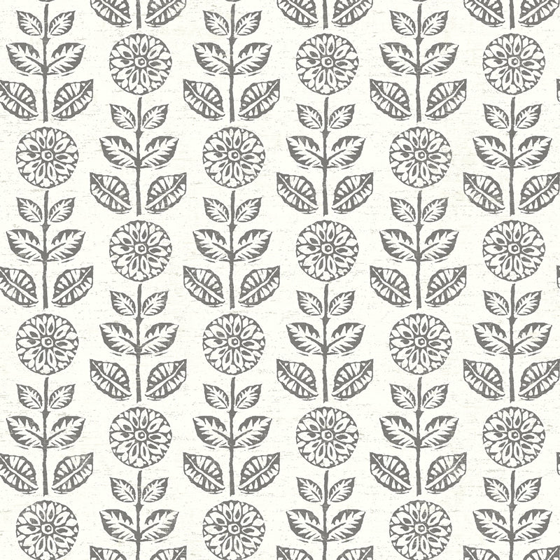 Sample 2904-13511 Fresh Start Kitchen and Bath, Dolly Dark Brown Folk Floral Wallpaper by Brewster