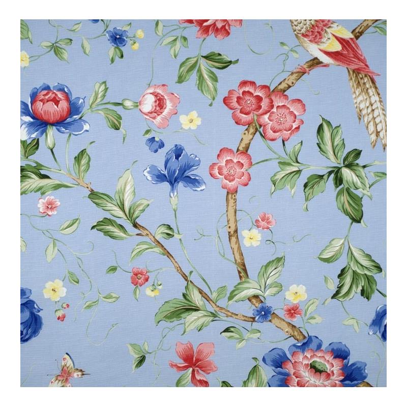 Sample 16300M-002 Orienteaux, Rose and Blue On Glacier Blue by Scalamandre Fabric (SC 000216300M)
