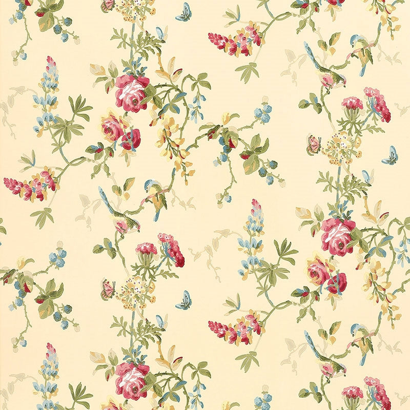 Shop 5004361 Chickadee Floral Vanilla Schumacher Wallpaper