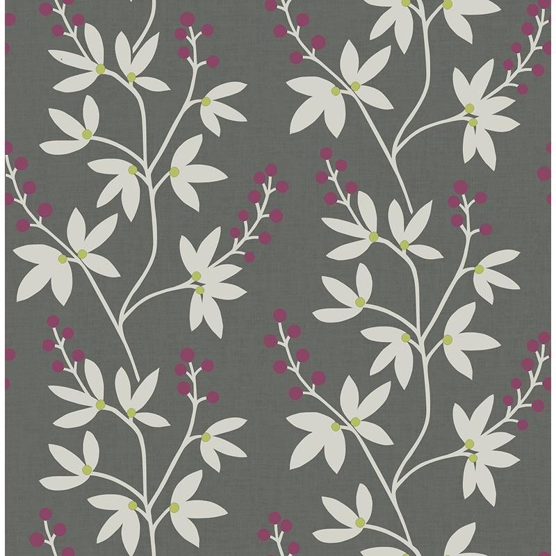 Sample 2901-25439 Perennial,  Linnea Elsa Charcoal Botanical Trail Wallpaper by A Street Prints