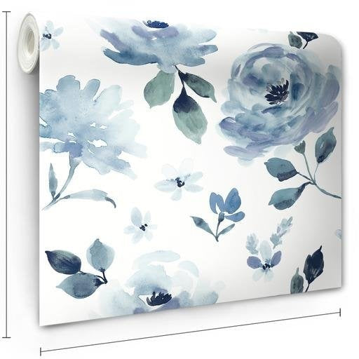 Search Psw1074Rl Watercolors Botanical Blue Peel And Stick Wallpaper